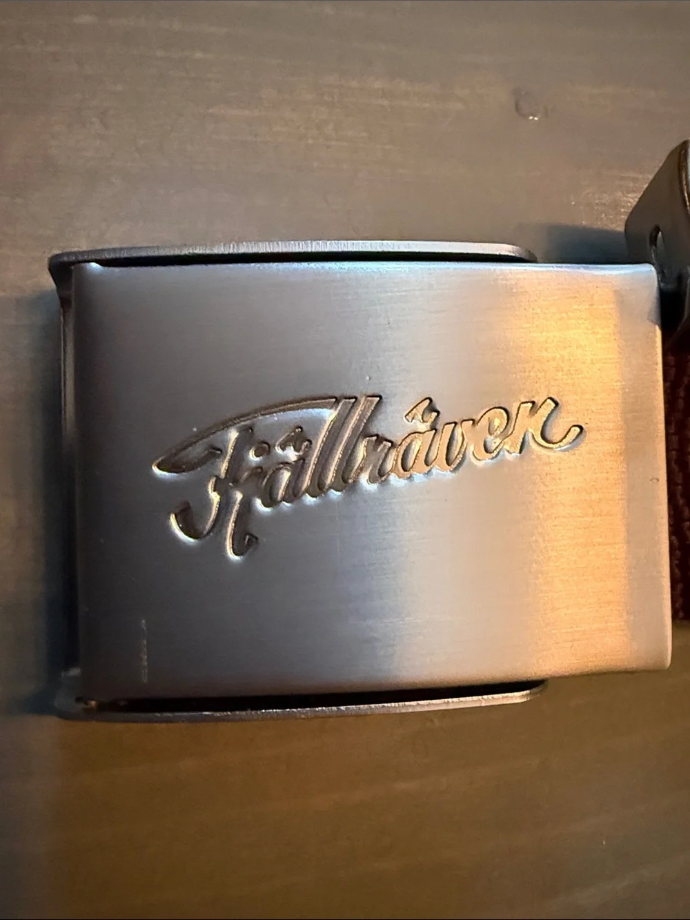 Fjallraven Brown Webbing Belt with Silver Buckle 48” total length